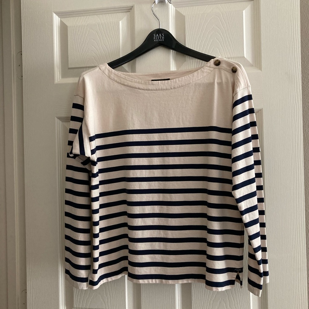 J Crew Navy and Creme. Nautical Stripe Boat Neck. Sz Medium.